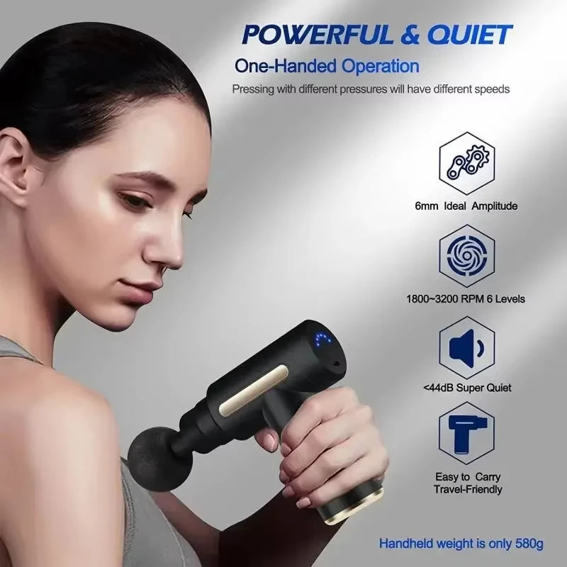 Black 4-Speed Mini Fascia Gun – Portable Deep Tissue Massager for Muscle Relaxation Recovery & Pain Relief Quiet