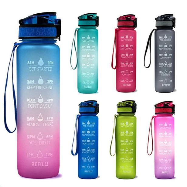 Motivational Tritan Water Bottle with Time Marker Leakproof Bottle for Fitness Sports Motivational Water Bottle with Time Marker