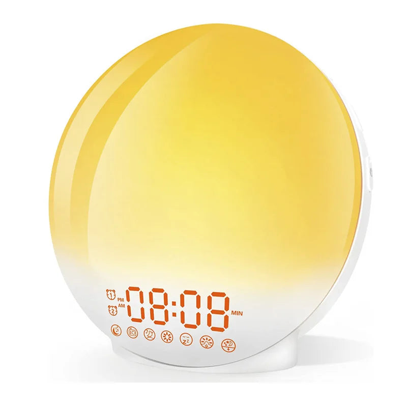 Sunrise Sunset Simulation Awakening Alarm Clock with Colorful Atmosphere Light and FM Radio Function.Relaxed Natural Sound Tunes