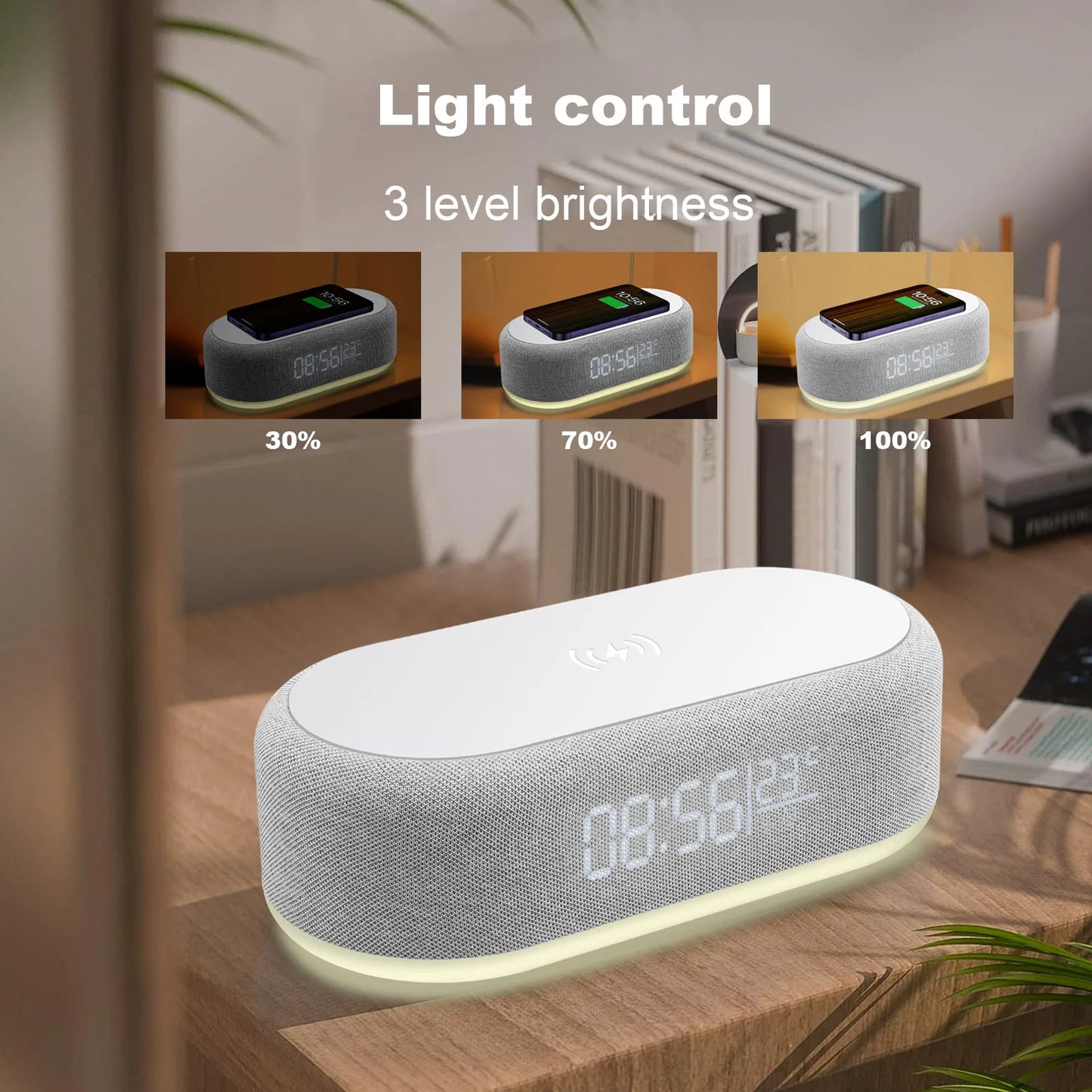 Fast Wireless Charger Alarm Clock Time LED Light Thermometer for Iphone 16 15 14 13 12 Charging Dock Station for Samsung S24 S23