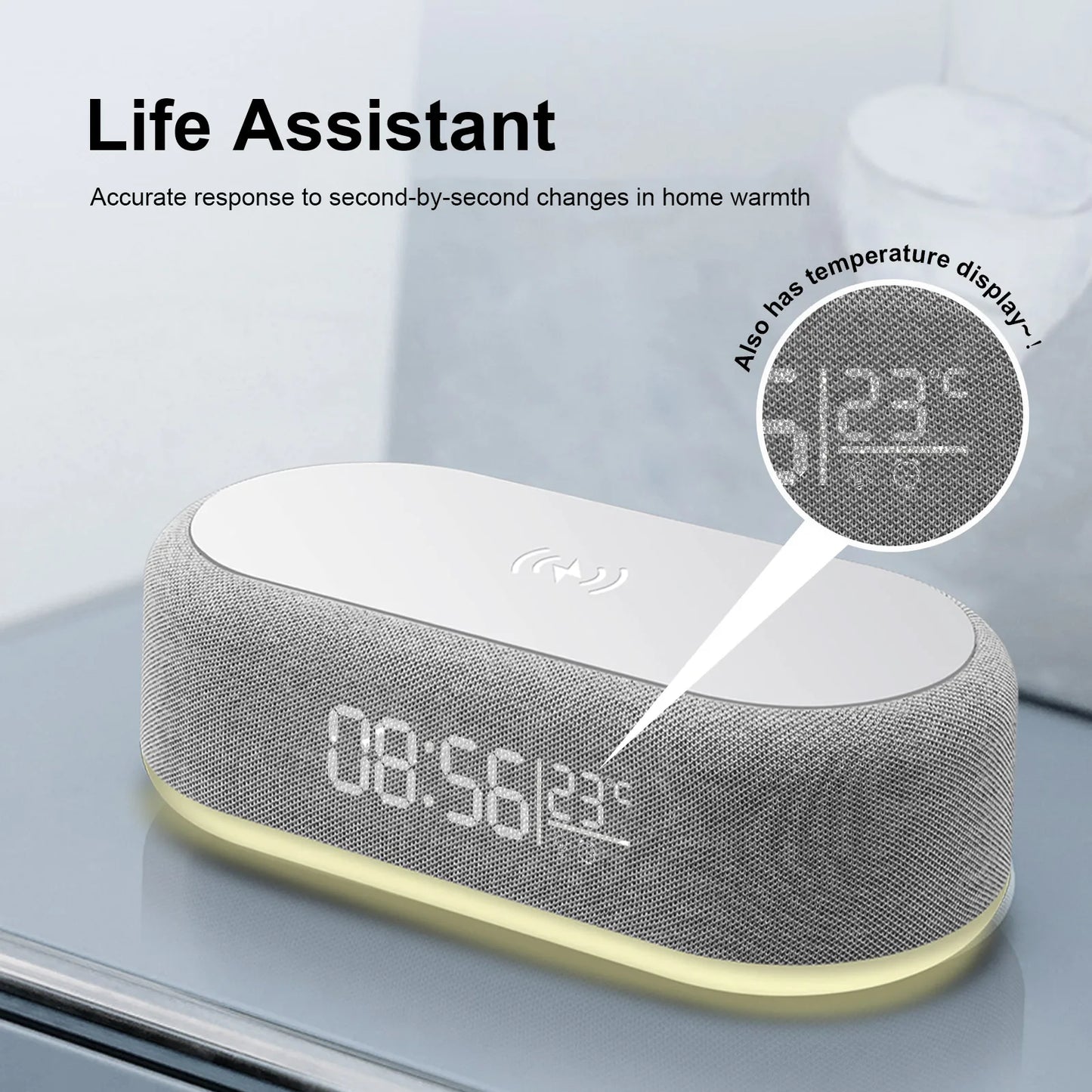 Fast Wireless Charger Alarm Clock Time LED Light Thermometer for Iphone 16 15 14 13 12 Charging Dock Station for Samsung S24 S23